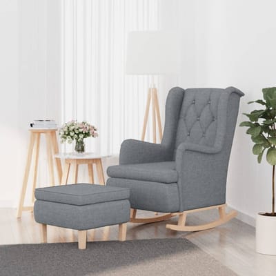 vidaXL - Fauteuil - met - schommelpoten - en - voetenbank - stof - lichtgrijs