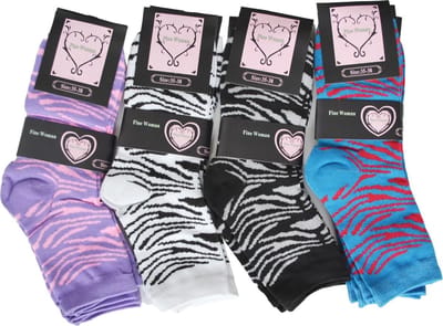 Dames sokken Fine woman 12 pack tijgerprint 4 kleuren 35/38