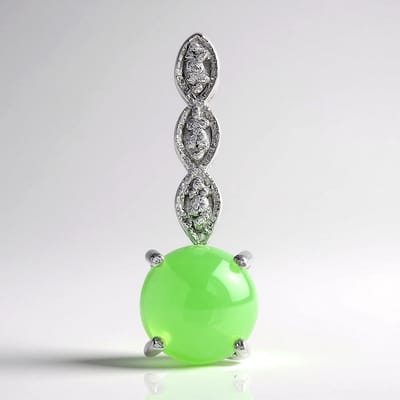 Cavill - Zilveren Hanger - 925 Sterling Zilver - 0,98 ct Keizerlijk Chrysopraas & 0,016 ct Witte Topaas - Elegante Groene Cabochon