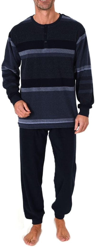 Heren pyjama in badstof met manchetten in een stijlvolle blokstreep-look - ook in oversize