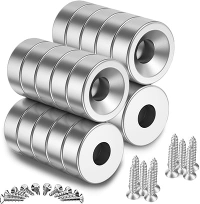 Dailygoods - Neodymium magneten, extra sterk, 10 x 3 mm, multifunctionele verzonken kop, ronde magne, potmagneet met schroeven, met schroeven, voor magneetbord, koelkast, magneetbord, keuken, kantoor, 20 stuks