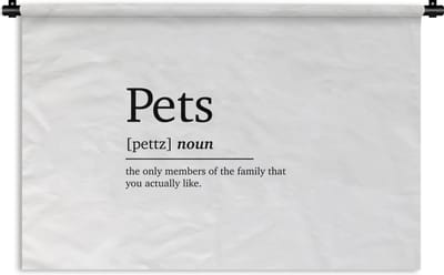 Wandkleed - Wanddoek - Quotes - Pets - Huisdieren definitie - Woordenboek - Spreuken - 180x120 cm - Wandtapijt
