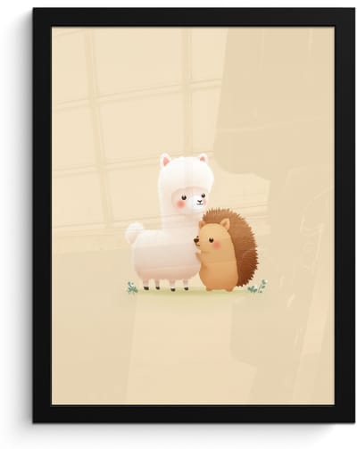 Poster in lijst - Fotolijst 30x40 cm - Posters - Alpaca - Egel - Bruin - Knuffelen - Posterlijst zwart - Decoratie - Wanddecoratie woonkamer - Muurdecoratie slaapkamer