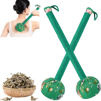 Bijvoetmassagehamer - 1paar- Bijvoetmeridiaanmassagehamer - Draagbaar - Lange steel - Bijvoethamer - Handmatige massager - Voor het verzachten en verlichten van schouder-, nek- en spierpijn - Geschikt voor thuis, op reis en op kantoor - 31 cm - Groen
