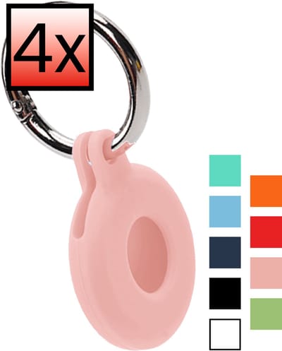Hoesje Geschikt voor Apple AirTag 2 - Sleutelhanger Houder Siliconen Hoes - Hoes Geschikt voor Apple AirTag 2e generatie Hoesje - Lichtroze - 4 PACK