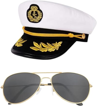 Kostuumset voor kapitein en matroos met mutsen en pilotenbril voor carnaval en themafeesten
