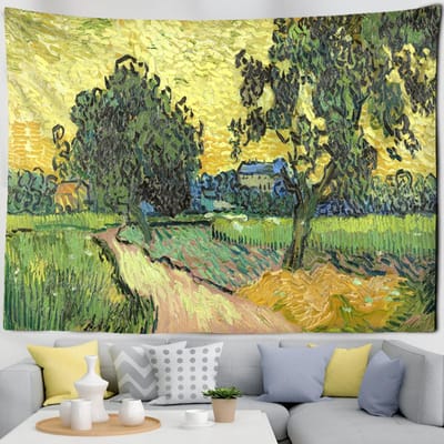 Riverside Forest Architecture Wandtapijt Muurhanger Hippie Tapiz Kunst Landschap Van Gogh Olieverf Slaapkamer Huisdecoratie 95x70CM