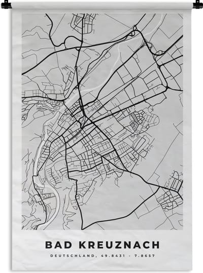 Wandkleed - Wanddoek - Stadskaart - Bad Kreuznach - Plattegrond - Kaart - Duitsland - 120x180 cm - Wandtapijt