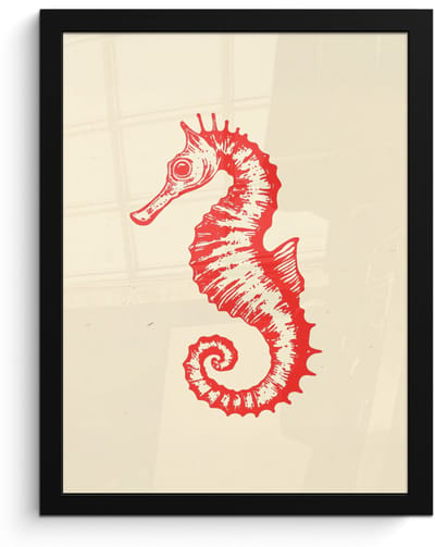 Poster in lijst - Fotolijst 30x40 cm - Posters - Zeepaardje - Rood - Fijne details - Posterlijst zwart - Decoratie - Wanddecoratie woonkamer - Muurdecoratie slaapkamer