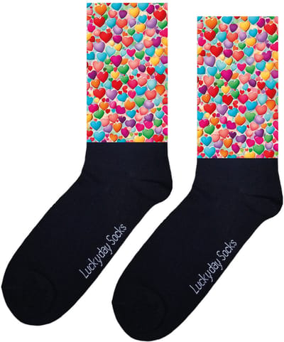 LuckyDay Socks - Hartjes sokken - Liefde - Kleurrijke sokken - Verjaardag cadeau vrouw en man - Vrolijke sokken - Valentijns cadeau - Kerst sokken - Grappige sokken - Leuke dames en heren sokken - Moederdag - Vaderdag - Socks maken Happy - Maat 37-44