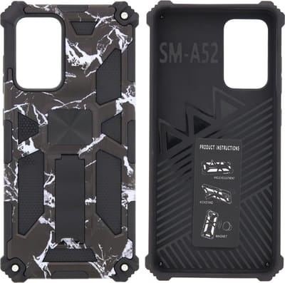 Hoesje Geschikt Voor Samsung Galaxy A72 (5G) Hoesje - Rugged Extreme Backcover Marmer Camouflage met Kickstand - Zwart