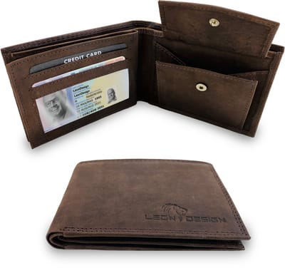 LeonDesign - Portemonnee - Portemonnee heren - Portemonnee jongens - Leren portemonnee heren - Leer - Bruin hunter leer - Portefeuille heren - Hoogwaardig leer - Compact - dun formaat - Cadeautje voor hem - Cadeau voor man - Mannen cadeautjes