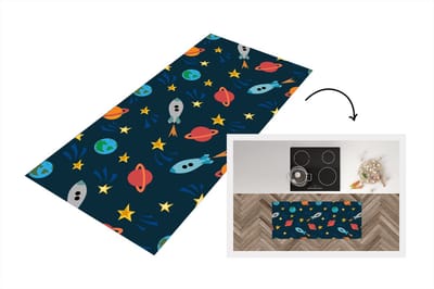 Keukenloper - Loper keuken - Patronen - Aarde - Ruimte - Raket - 120x50 cm - Keukenloper vinyl