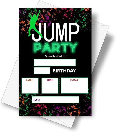 Uitnodigingen Verjaardagsfeest Trampoline Spring Kussen Feest Compleet met Enveloppen (20 Stuks)