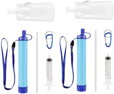 Waterfilter - 2 stuks - Water Zuiveringspomp - Outdoor life - waterfilter survival - Noodpakket - Filtert 1500L - Water Filter Straw - Water Filtersysteem - Overlevingsuitrusting - Survival Kit - waterfilter noodpakket - Met karabijnhaak
