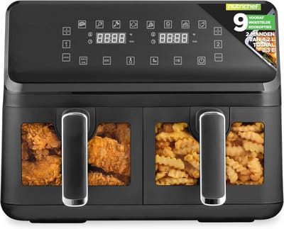 Dubbele Mand Airfryer - Heteluchtfriteuse Oven - Gezond Koken - Transparant Venster - 88 Liter - Zwart