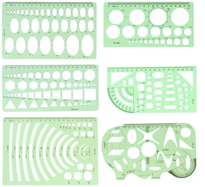 Dailygoods- Liniaal Set van 6 - Geometrische Sjablonen - Kunststof - Transparante Liniaal - Creatief Tekenmateriaal - Duurzaam en Robuust - Tekenliniaal