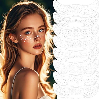 16 x zilver Glittersproeten, Holografische glitter zomergezichtstattoos, glitter make-up stickers, waterdicht, lichtgevende glittervlekken, gezicht, tijdelijke make-uplijm voor vrouwen, festivals, raves iriserende gezichtsstickers - Cyslmuk®