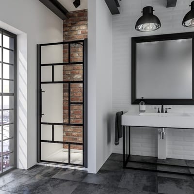Schulte douchedeur met decorglas Atelier 1 - draaideur nis - 80x192 - mat zwart - helder veiligheidsglas met antikalk