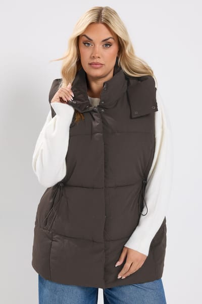 Yours Chocoladebruine Korte Gewatteerde Bodywarmer Size 42
