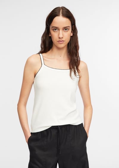 Vrouwen tanktop met fijne schouderbandjes en contrasterende rand COMMA