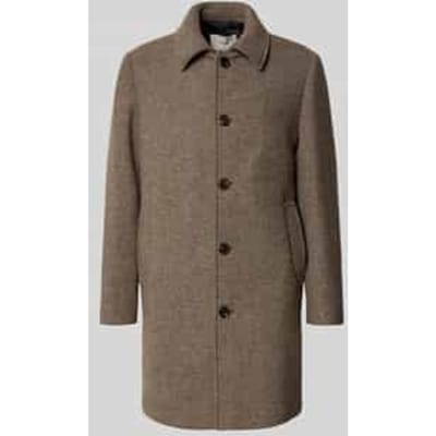 Regular fit lange wollen jas met platte kraag, model 'ARCHIVE'