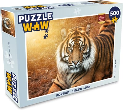 Puzzel Portret - Tijger - Zon - Legpuzzel - Puzzel 500 stukjes