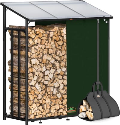 XXL Houtopslag XXL Staal 163x198x70cm Inclusief Dakoverkapping en Draagtas - Zwarte Brandhout Bergen Rek Buiten