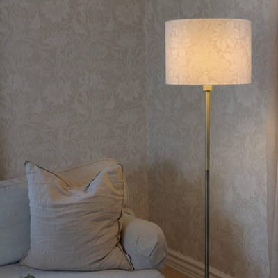PR Home Vloerlamp Amy, beige/goud, hoogte 150 cm, textiel, E27