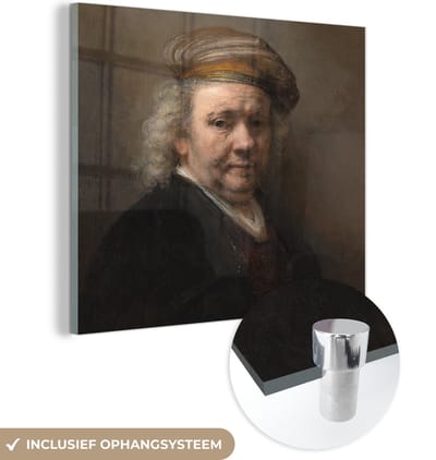 MuchoWow® Glasschilderij 50x50 cm - Schilderij acrylglas - Zelfportret - Schilderij van Rembrandt van Rijn - Foto op glas - Schilderijen