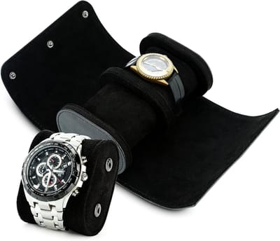Cilindervormige Horlogedoos van Leer, Reisorganiser voor 2 Horloges, Perfecte Cadeau-optie voor Mannen en Vrouwen, Zwart