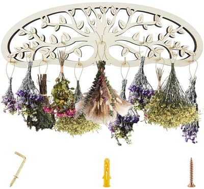 Dailygoods - Houten Kruiden Droogrek - Wandmontage met 11 Haken voor Droge Planten en Decoratie