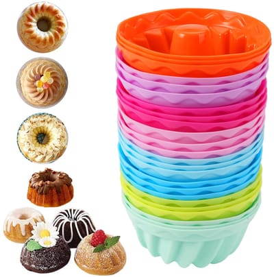 24-delige Mini Bundt Cake Vormen Set van Siliconen – BPA-vrij, Anti-aanbak, Herbruikbaar, Oven- en Vaatwasserbestendig, Ideaal voor Muffins, Cupcakes en Desserts, Kleurrijk