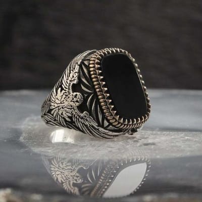 Handgemaakte Turkse Turquoise Kralen Ring Voor Mannen Vrouwen Antieke Zilverkleur Zeeblauw Rode Zirkoon Ring Islamitische Vintage Sieraden 6 -13 13 gray