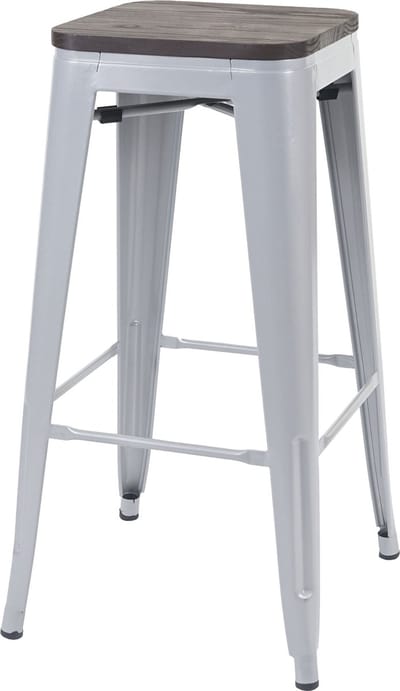 Barkruk MCW-A73 incl. houten zitting, barkruk tegenkruk, metaal industrieel ontwerp stapelbaar ~ grijs