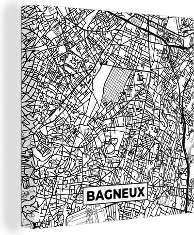 Canvas Schilderij Kaart - Plattegrond - Frankrijk - Stadskaart - Bagneux - Zwart wit - 20x20 cm - Wanddecoratie