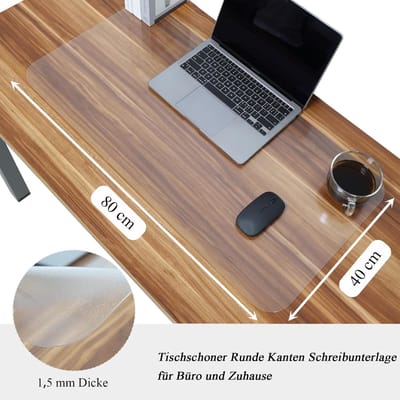 Famanu - Bureauonderlegger, transparant, 80 x 40 cm, bureauonderlegger, transparant, waterdicht, antislip, ronde randen, schrijfonderlegger, voor kantoor, thuis, school