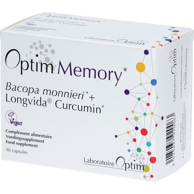 Optim Memory 90 capsules - 150 mg Bacopa monnieri (Brahmi) met 400 mg Longvida curcumine SLCP - Geheugen & Concentratie capsules - Geheugen Supplement - Vegan