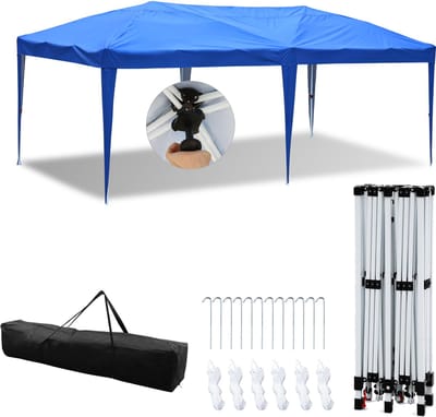 Partytent Voor tuin en camping Paviljoen Opvouwbaar Eenvoudige montage Zonder zijwanden 3x6m Blauw