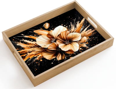 Dienblad hout 40x30 cm - Schootdienblad - Bloemen - Goud - Graffiti - Zwart - Abstract - Borrelplank rechthoek - Plateau dienbladen