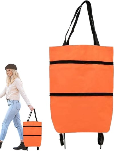 Boodschappentas met wielen - Opvouwbare draagtas - Boodschappen doen - Lichtgewicht en stevig - 46x41x27cm - Oranje