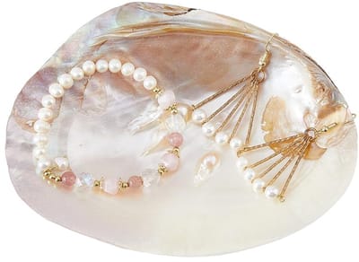 Dailygoody - Sieradenschaal - Natuurlijke schelp - Decoratief design - 14,2 x 10,8 cm - Ringhouder voor oorbellen en kettingen - Geschikt voor dames