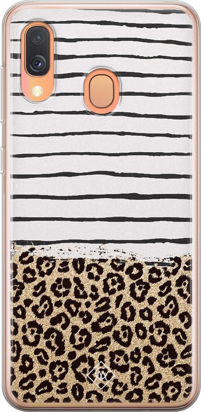 Casimoda® hoesje - Geschikt voor Samsung A40 - Luipaard strepen - Backcover - Siliconen/TPU - Bruin/beige