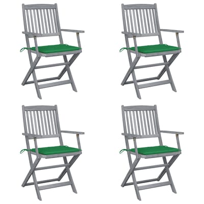 vidaXL - Set - van - 4 - klapstoelen - met - kussens, - gemaakt - van - massief - acaciahout.