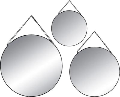 Atmosphera Wandspiegels - set van 3x st - rond - zwart - metaal - met ketting - spiegels