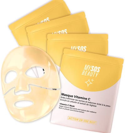Set van 4 Vitamine C & Collageen Gezichtsmaskers My SOS Beauty – 4 x 40g Hydrogelmaskers met Arbutine & Zoethout – Verhelderende verzorging tegen pigmentvlekken & voor een stralende huid