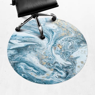 Wallfluent - Vloerbeschermer Marmeren Golven - 100 cm - Blauw Vloerbeschermer Bureaustoel - Rond - Vloerbeschermer Tapijt-Stoel Mat-Kantoordecoraties - Organisch marmerpatroon