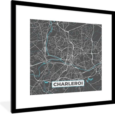 Fotolijst incl. Poster - Stadskaart – Grijs - Kaart – Charleroi – België – Plattegrond - 40x40 cm - Posterlijst