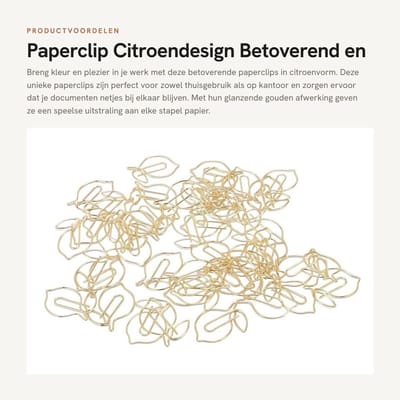 Dailygoods- Paperclip Goud - Citroenvorm - Kantoor Accessoires - Robuust Ijzer - Flexibel en Sterk - Transparante Doos - Kantooraccessoires