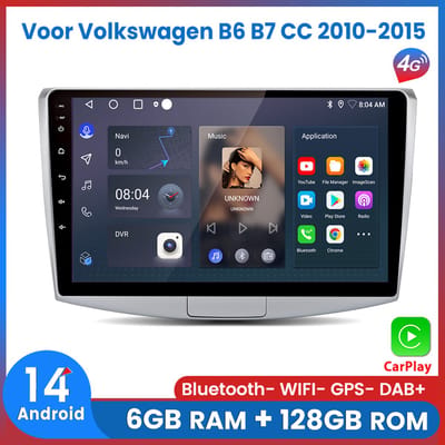 Awesafe 6+128GB Android14 Carplay Autoradio - Geschikt Voor Volkswagen Passat B6 B7 CC 2010 t/m 2015 - Draadloze Carplay Android Auto - Touchscreen - GPS Navigatie 4G WiFi - Bluetooth Radio